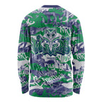 New Zealand Warriors Rugby Long Sleeve Shirt Graffiti Typography Urban Camo Abstract Street Style