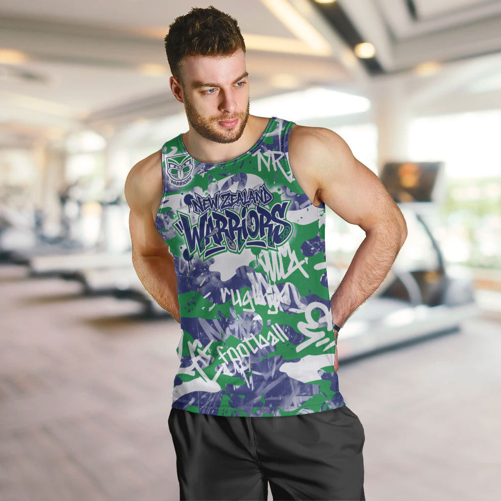New Zealand Warriors Rugby Men Tank Top Graffiti Typography Urban Camo Abstract Street Style