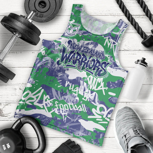 New Zealand Warriors Rugby Men Tank Top Graffiti Typography Urban Camo Abstract Street Style