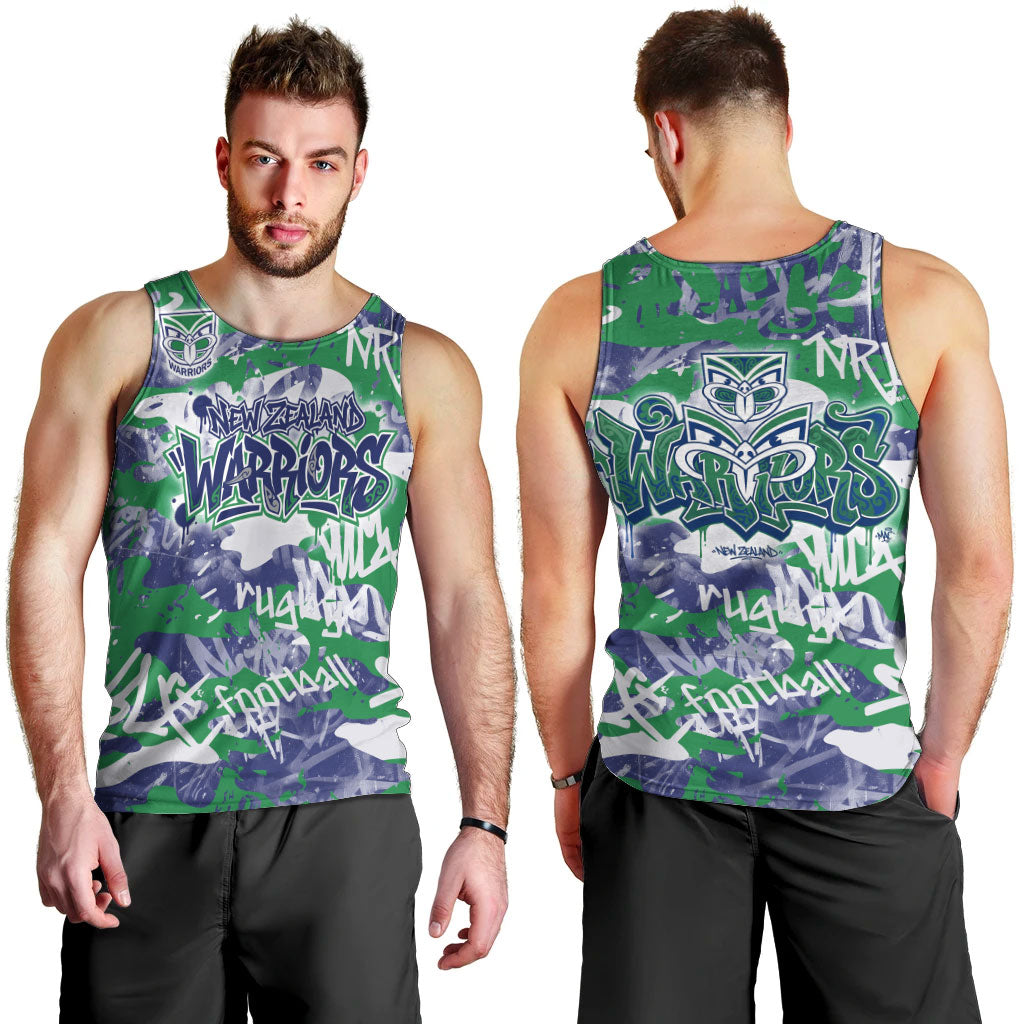 New Zealand Warriors Rugby Men Tank Top Graffiti Typography Urban Camo Abstract Street Style