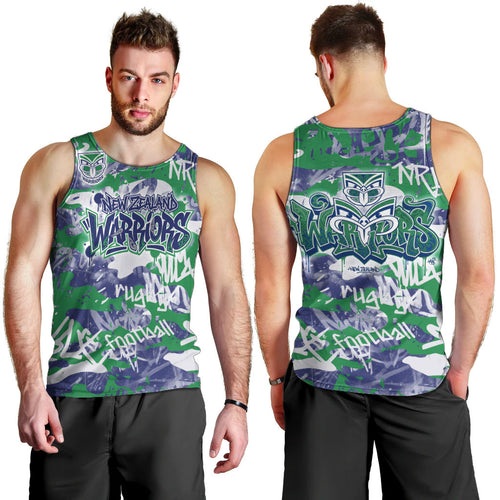 New Zealand Warriors Rugby Men Tank Top Graffiti Typography Urban Camo Abstract Street Style