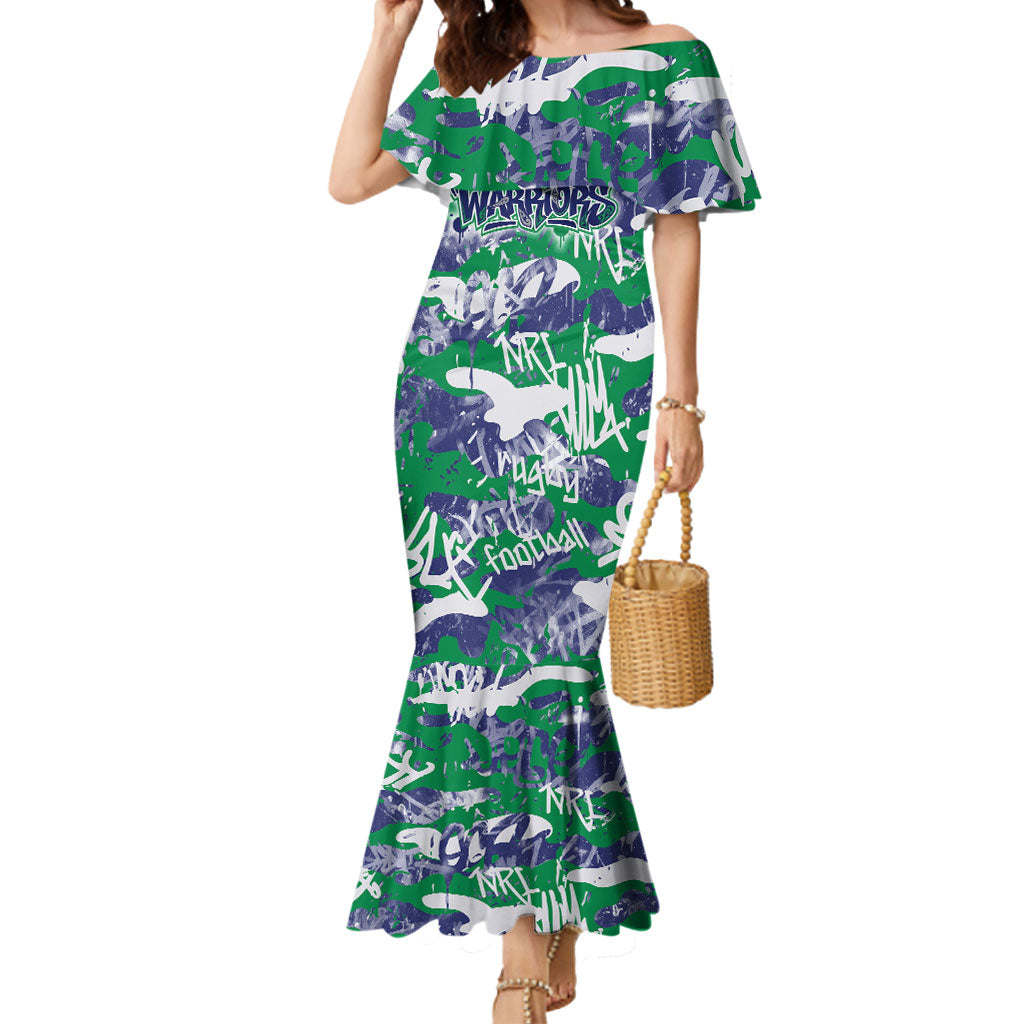 New Zealand Warriors Rugby Mermaid Dress Graffiti Typography Urban Camo Abstract Street Style