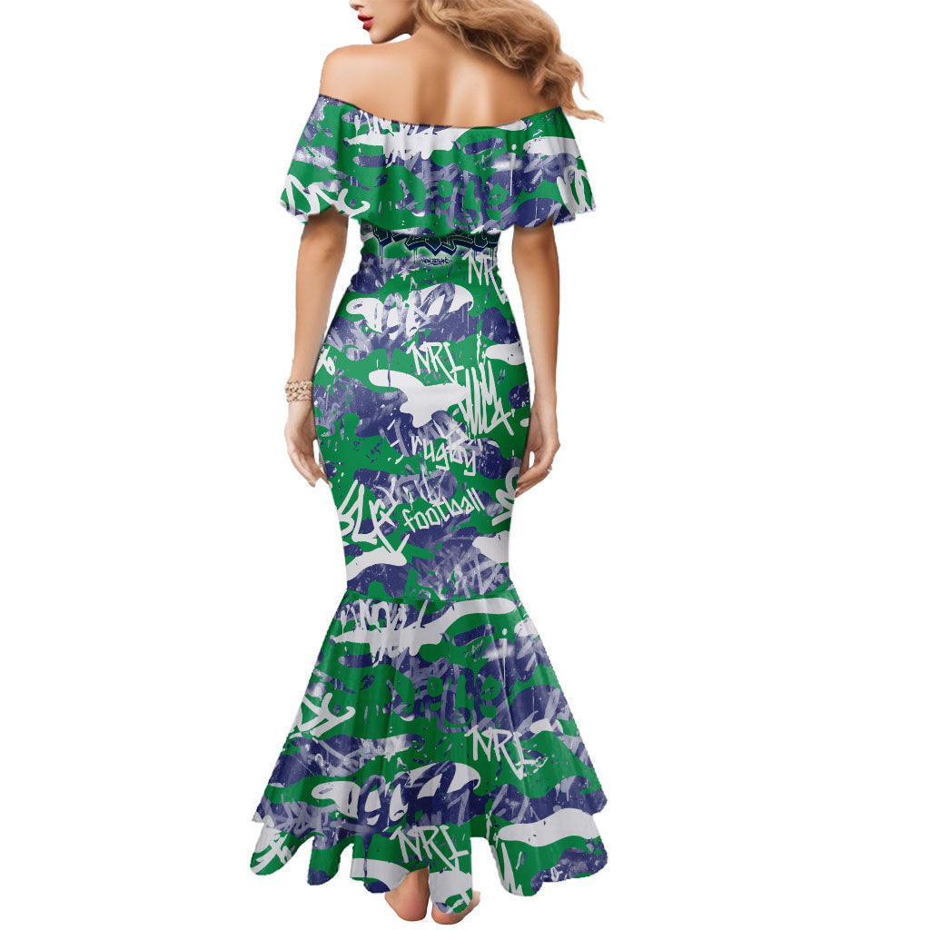 New Zealand Warriors Rugby Mermaid Dress Graffiti Typography Urban Camo Abstract Street Style