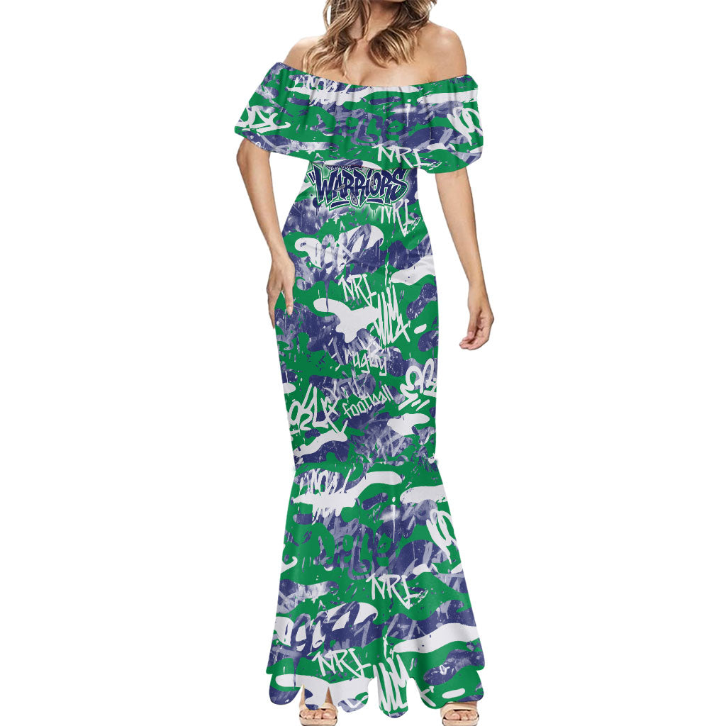 New Zealand Warriors Rugby Mermaid Dress Graffiti Typography Urban Camo Abstract Street Style