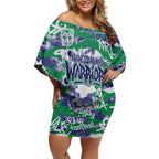 New Zealand Warriors Rugby Off Shoulder Short Dress Graffiti Typography Urban Camo Abstract Street Style