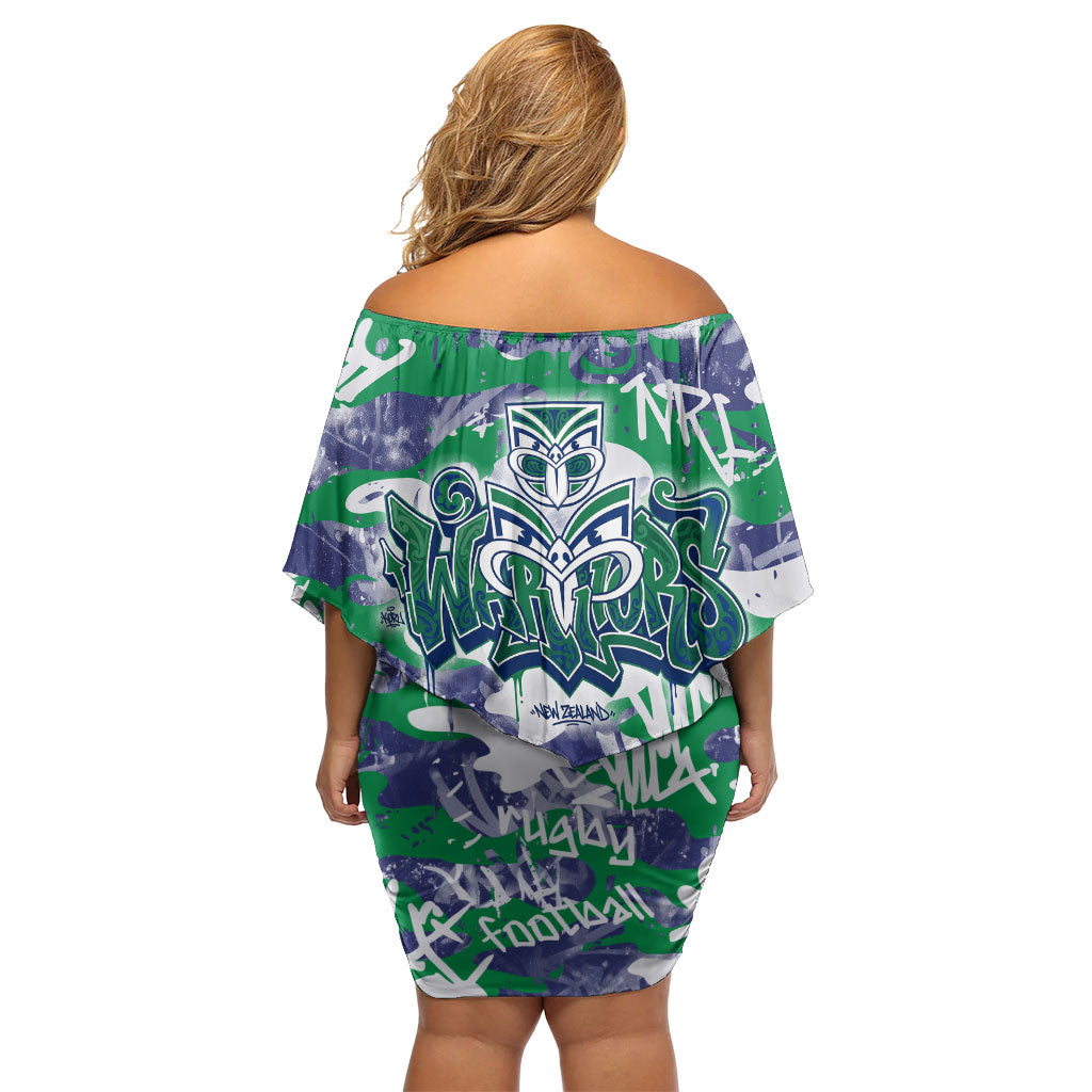 New Zealand Warriors Rugby Off Shoulder Short Dress Graffiti Typography Urban Camo Abstract Street Style
