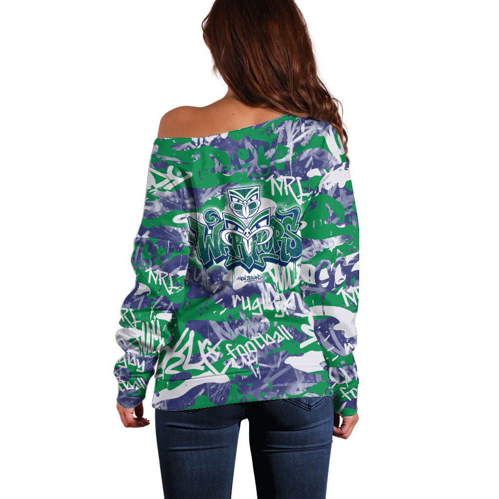 New Zealand Warriors Rugby Off Shoulder Sweater Graffiti Typography Urban Camo Abstract Street Style