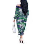 New Zealand Warriors Rugby Off The Shoulder Long Sleeve Dress Graffiti Typography Urban Camo Abstract Street Style
