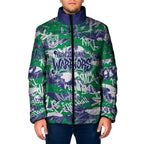 New Zealand Warriors Rugby Padded Jacket Graffiti Typography Urban Camo Abstract Street Style
