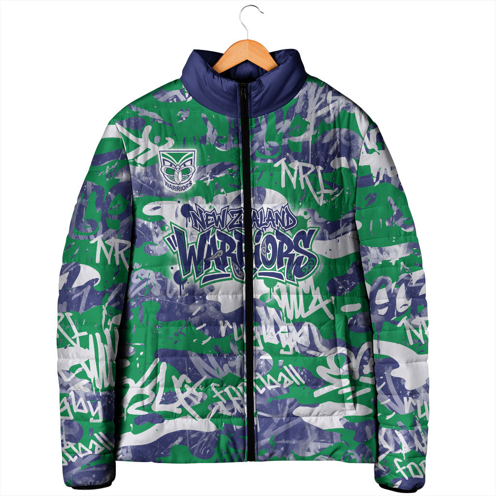 New Zealand Warriors Rugby Padded Jacket Graffiti Typography Urban Camo Abstract Street Style