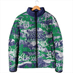 New Zealand Warriors Rugby Padded Jacket Graffiti Typography Urban Camo Abstract Street Style