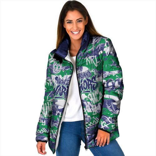 New Zealand Warriors Rugby Padded Jacket Graffiti Typography Urban Camo Abstract Street Style