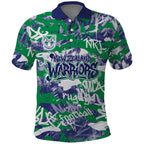 New Zealand Warriors Rugby Polo Shirt Graffiti Typography Urban Camo Abstract Street Style