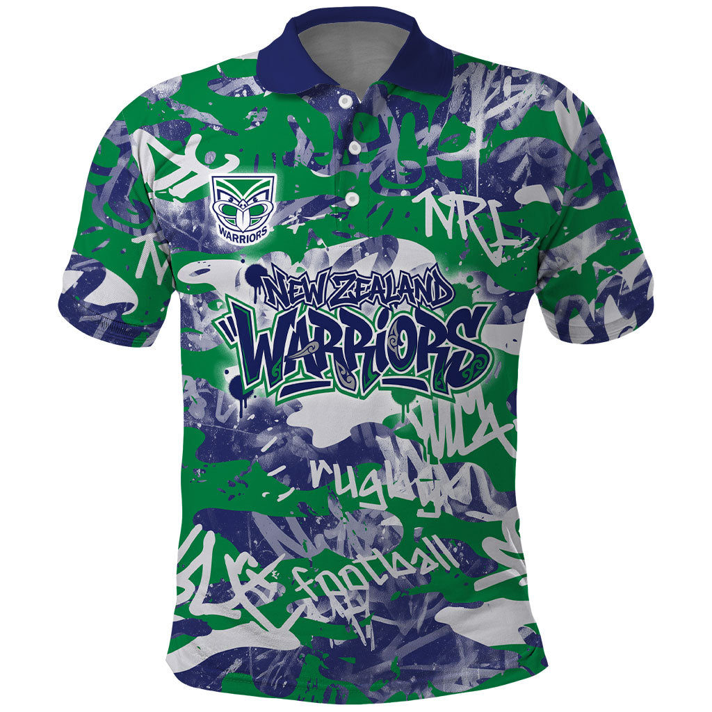 New Zealand Warriors Rugby Polo Shirt Graffiti Typography Urban Camo Abstract Street Style