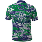 New Zealand Warriors Rugby Polo Shirt Graffiti Typography Urban Camo Abstract Street Style