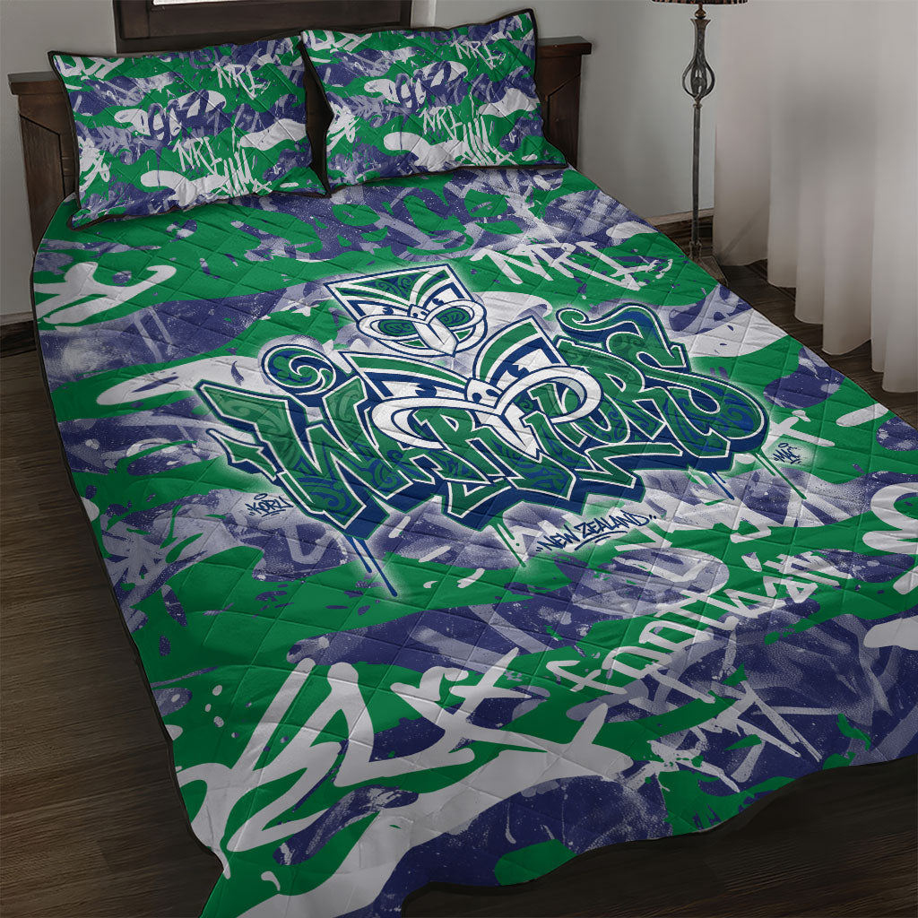 New Zealand Warriors Rugby Quilt Bed Set Graffiti Typography Urban Camo Abstract Street Style