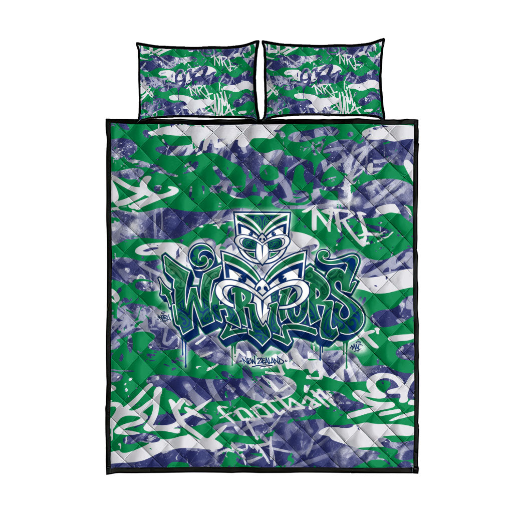 New Zealand Warriors Rugby Quilt Bed Set Graffiti Typography Urban Camo Abstract Street Style