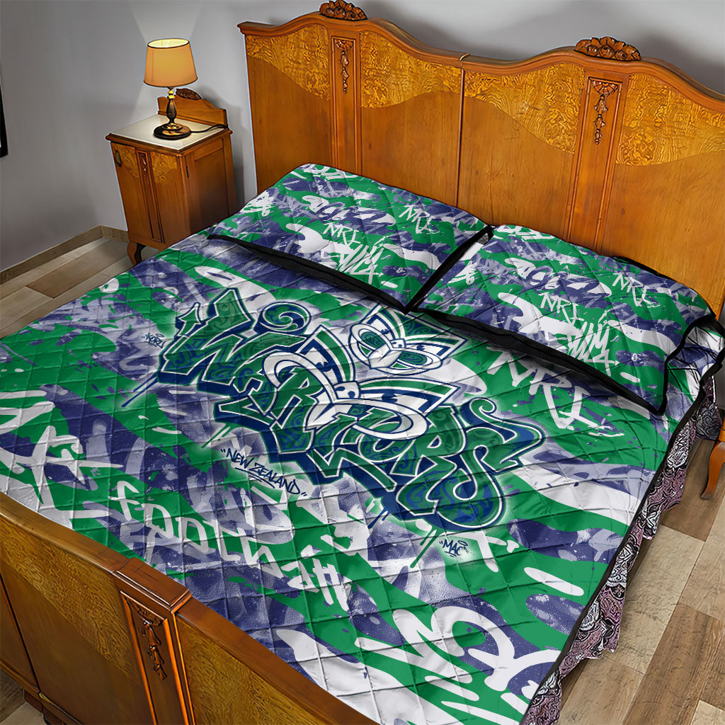 New Zealand Warriors Rugby Quilt Bed Set Graffiti Typography Urban Camo Abstract Street Style