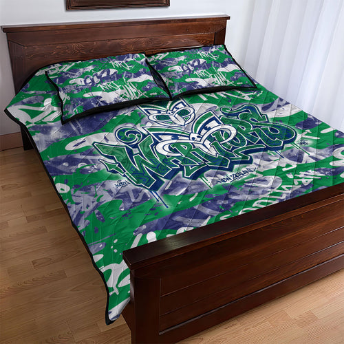 New Zealand Warriors Rugby Quilt Bed Set Graffiti Typography Urban Camo Abstract Street Style