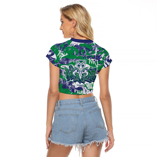 New Zealand Warriors Rugby Raglan Cropped T Shirt Graffiti Typography Urban Camo Abstract Street Style