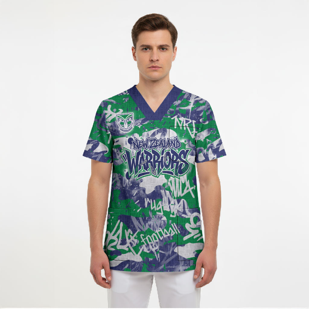 New Zealand Warriors Rugby Scrub Top Graffiti Typography Urban Camo Abstract Street Style