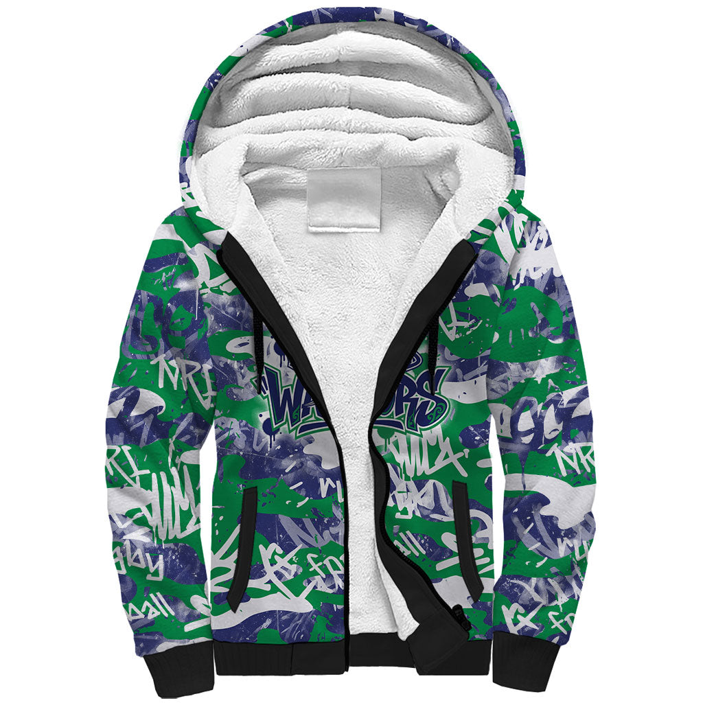New Zealand Warriors Rugby Sherpa Hoodie Graffiti Typography Urban Camo Abstract Street Style
