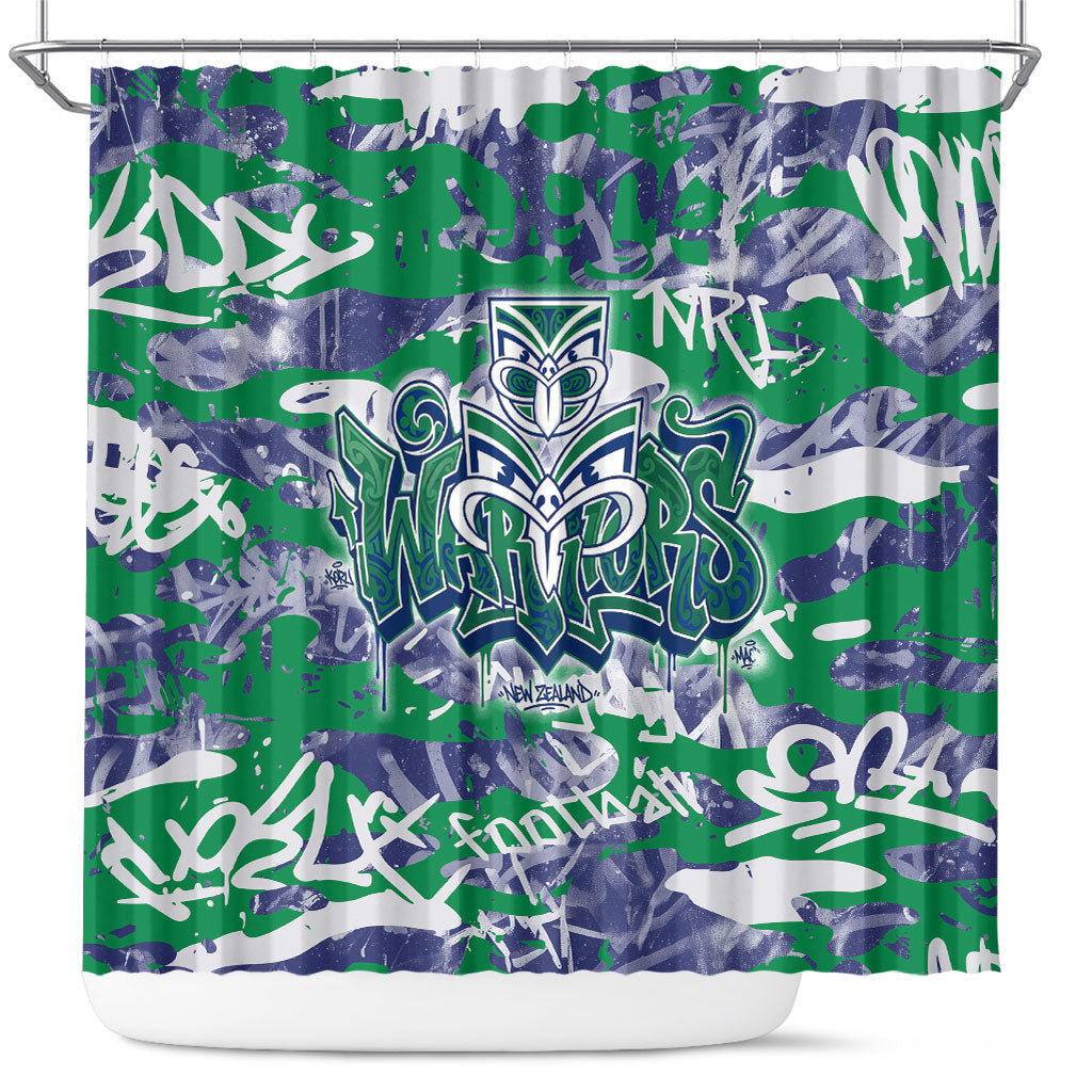 New Zealand Warriors Rugby Shower Curtain Graffiti Typography Urban Camo Abstract Street Style