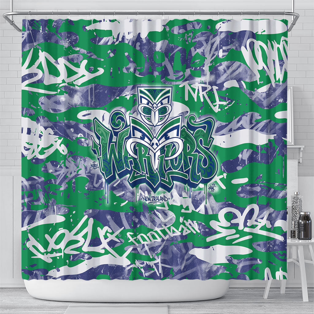 New Zealand Warriors Rugby Shower Curtain Graffiti Typography Urban Camo Abstract Street Style