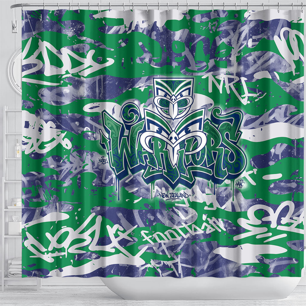 New Zealand Warriors Rugby Shower Curtain Graffiti Typography Urban Camo Abstract Street Style