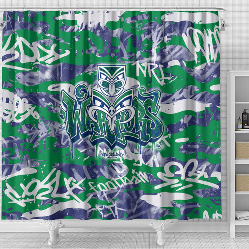New Zealand Warriors Rugby Shower Curtain Graffiti Typography Urban Camo Abstract Street Style