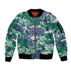 New Zealand Warriors Rugby Sleeve Zip Bomber Jacket Graffiti Typography Urban Camo Abstract Street Style