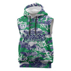 New Zealand Warriors Rugby Sleeveless Hoodie Graffiti Typography Urban Camo Abstract Street Style