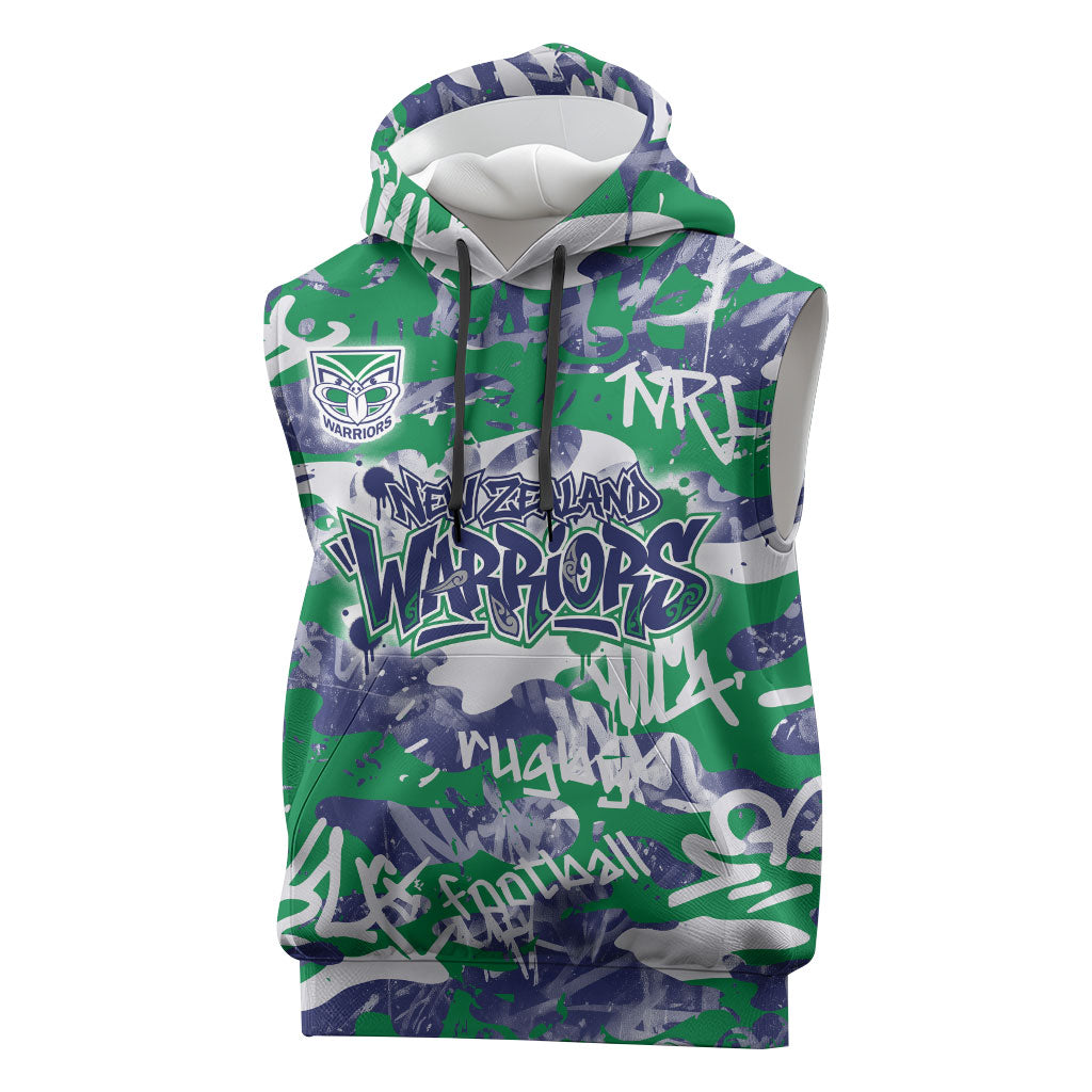 New Zealand Warriors Rugby Sleeveless Hoodie Graffiti Typography Urban Camo Abstract Street Style