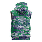 New Zealand Warriors Rugby Sleeveless Hoodie Graffiti Typography Urban Camo Abstract Street Style