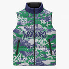 New Zealand Warriors Rugby Sleeveless Puffer Jacket Graffiti Typography Urban Camo Abstract Street Style