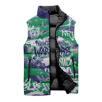 New Zealand Warriors Rugby Sleeveless Puffer Jacket Graffiti Typography Urban Camo Abstract Street Style
