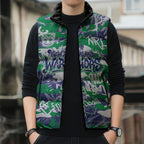 New Zealand Warriors Rugby Sleeveless Puffer Jacket Graffiti Typography Urban Camo Abstract Street Style