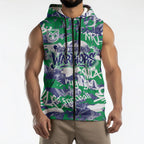 New Zealand Warriors Rugby Sleeveless Zip Hoodie Graffiti Typography Urban Camo Abstract Street Style