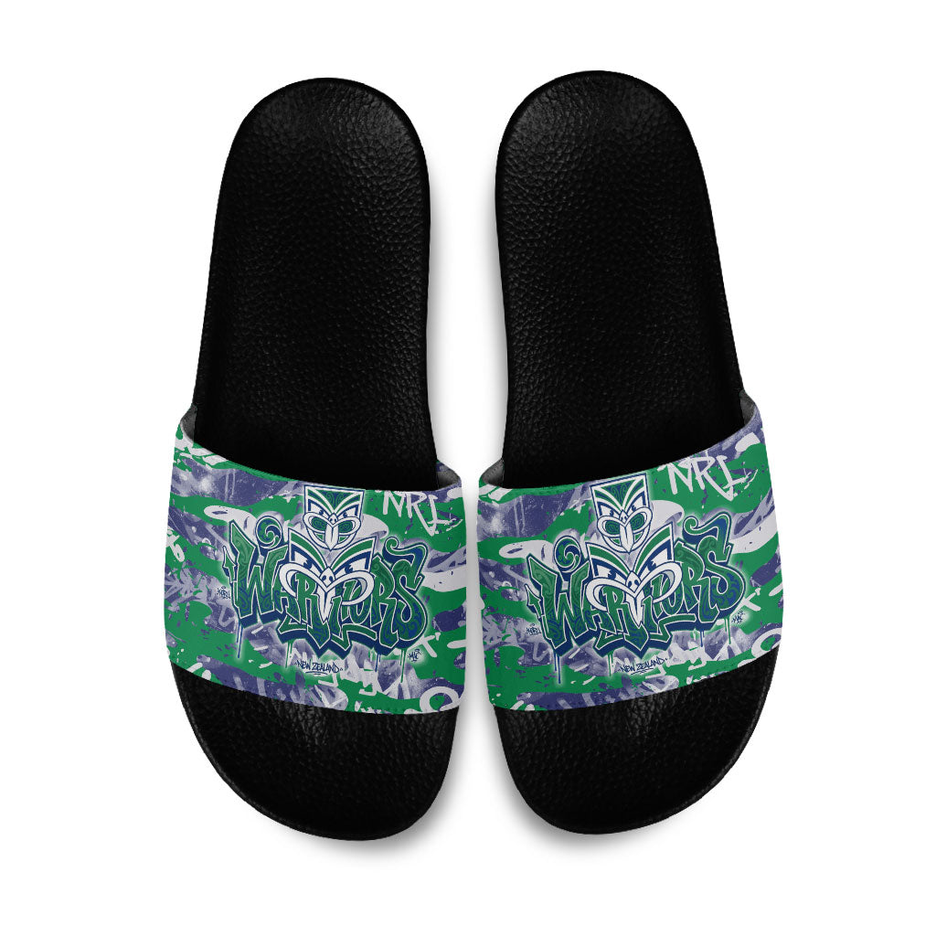 New Zealand Warriors Rugby Slide Sandals Graffiti Typography Urban Camo Abstract Street Style