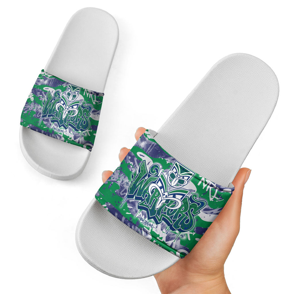New Zealand Warriors Rugby Slide Sandals Graffiti Typography Urban Camo Abstract Street Style