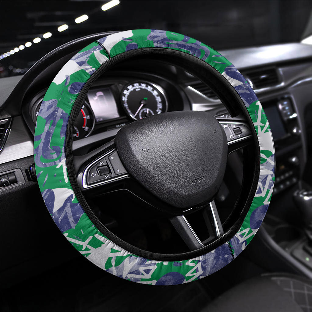 New Zealand Warriors Rugby Steering Wheel Cover Graffiti Typography Urban Camo Abstract Street Style