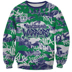 New Zealand Warriors Rugby Sweatshirt Graffiti Typography Urban Camo Abstract Street Style