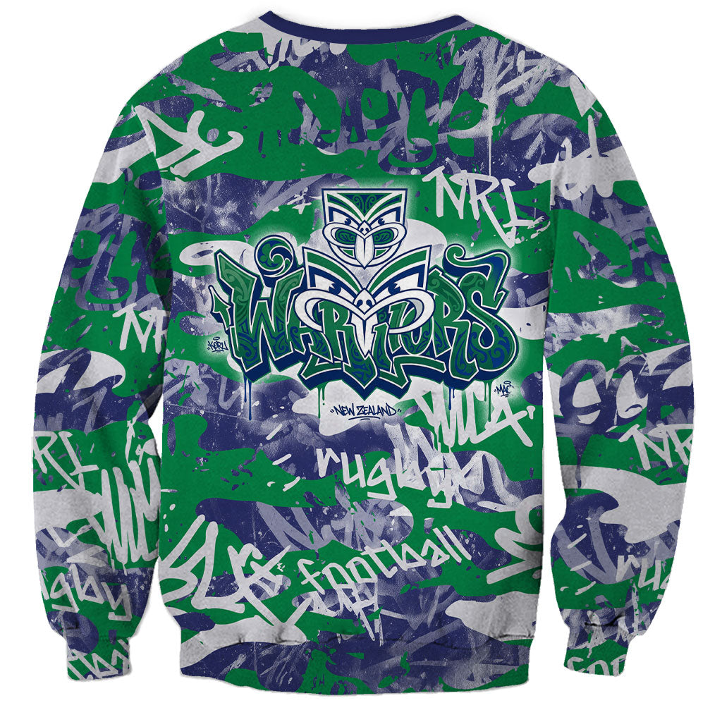 New Zealand Warriors Rugby Sweatshirt Graffiti Typography Urban Camo Abstract Street Style