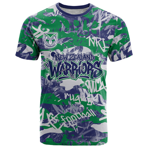 New Zealand Warriors Rugby T Shirt Graffiti Typography Urban Camo Abstract Street Style