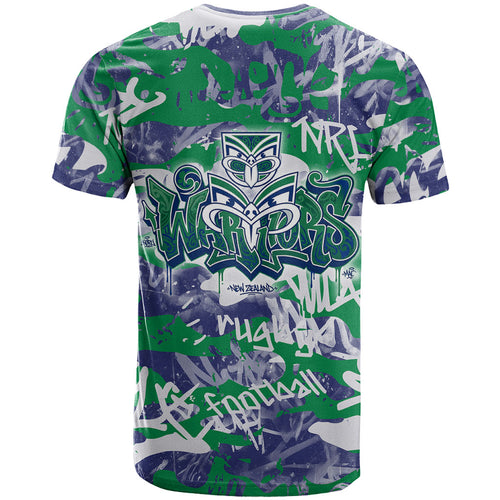 New Zealand Warriors Rugby T Shirt Graffiti Typography Urban Camo Abstract Street Style