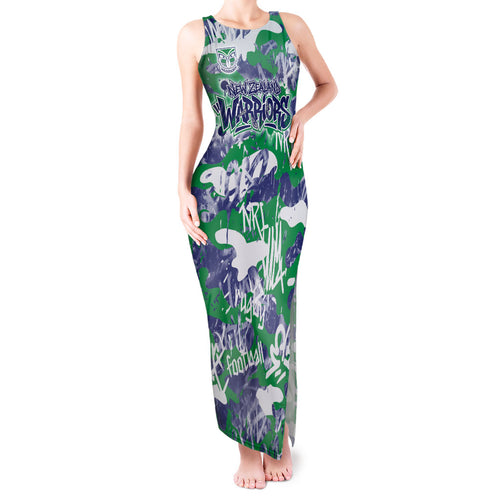 New Zealand Warriors Rugby Tank Maxi Dress Graffiti Typography Urban Camo Abstract Street Style