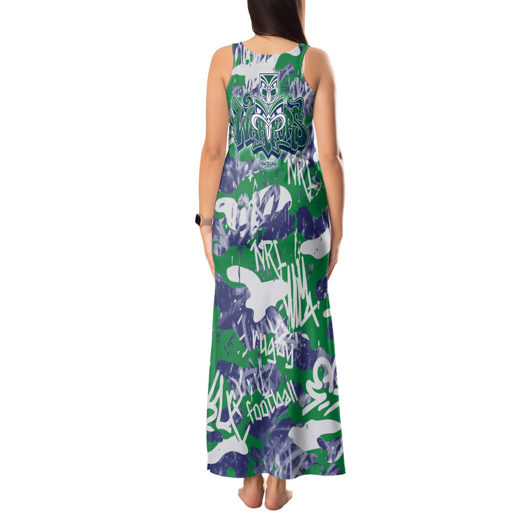 New Zealand Warriors Rugby Tank Maxi Dress Graffiti Typography Urban Camo Abstract Street Style