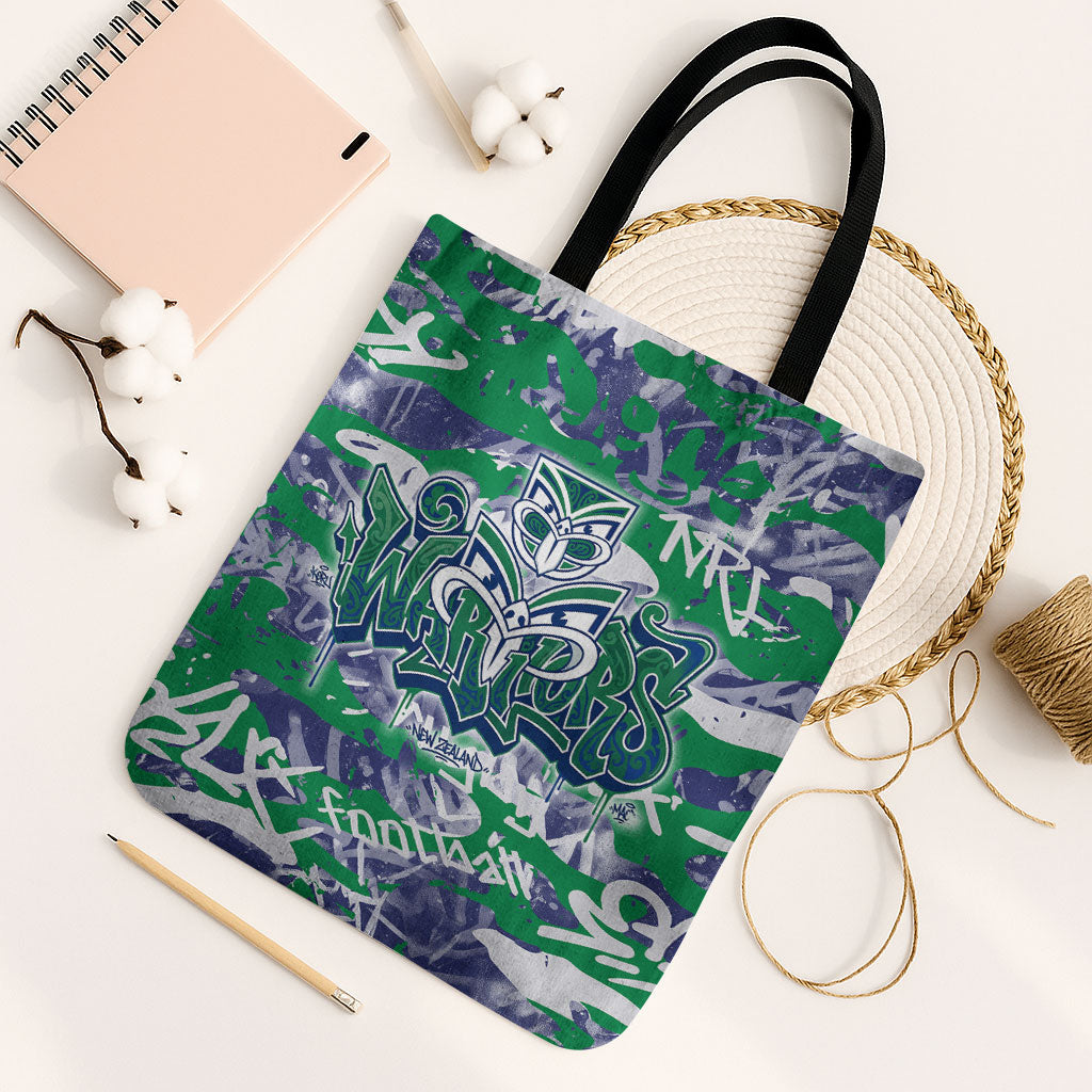 New Zealand Warriors Rugby Tote Bag Graffiti Typography Urban Camo Abstract Street Style