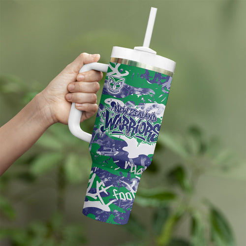New Zealand Warriors Rugby Tumbler With Handle Graffiti Typography Urban Camo Abstract Street Style