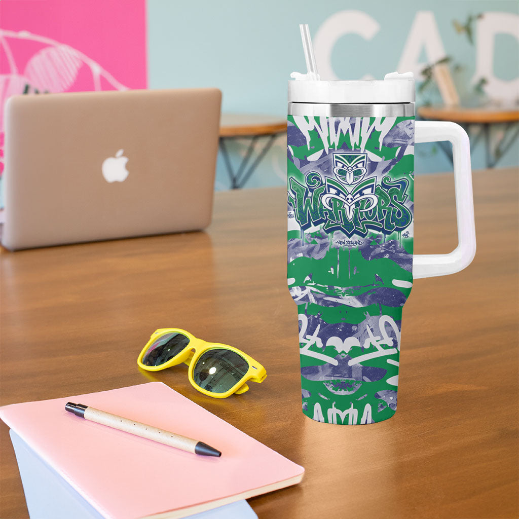New Zealand Warriors Rugby Tumbler With Handle Graffiti Typography Urban Camo Abstract Street Style